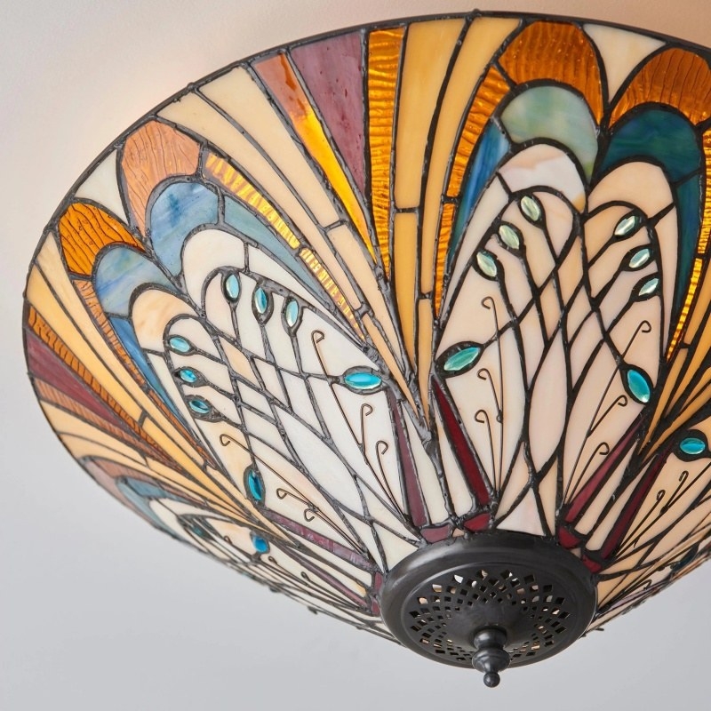 TF Hector Ceiling Light - Handcrafted Stained Glass Design Semi‑Flush or Pendant Fixture for Home T1018