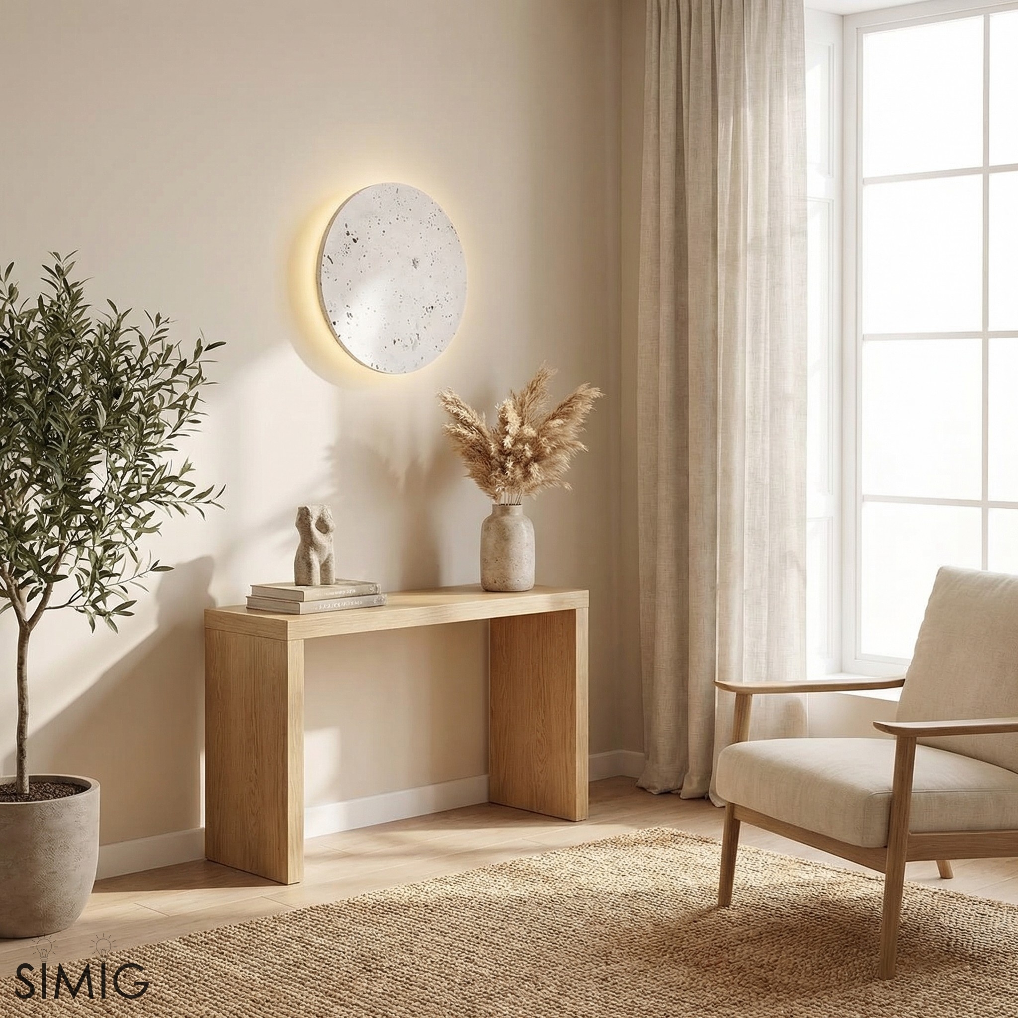 Wabi Sabi Travertine Round Wall Light - Minimalist Stone Disc Sconce S310