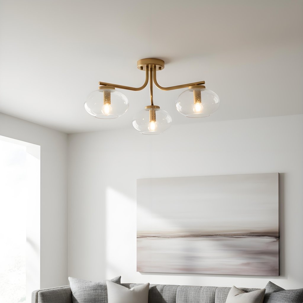 Bublaris Bubble-Glass Semi-Flush Ceiling Light - Curved Brass Arms for Living Room or Hallway T959