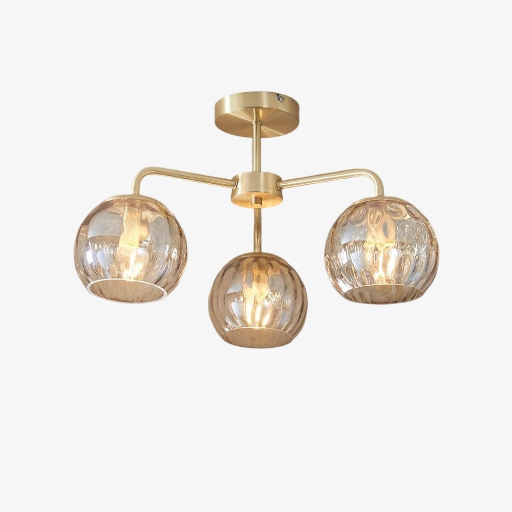 Elegant Brass Finish 3-Light Ceiling Lamp - Globe Semi Flush Light T460