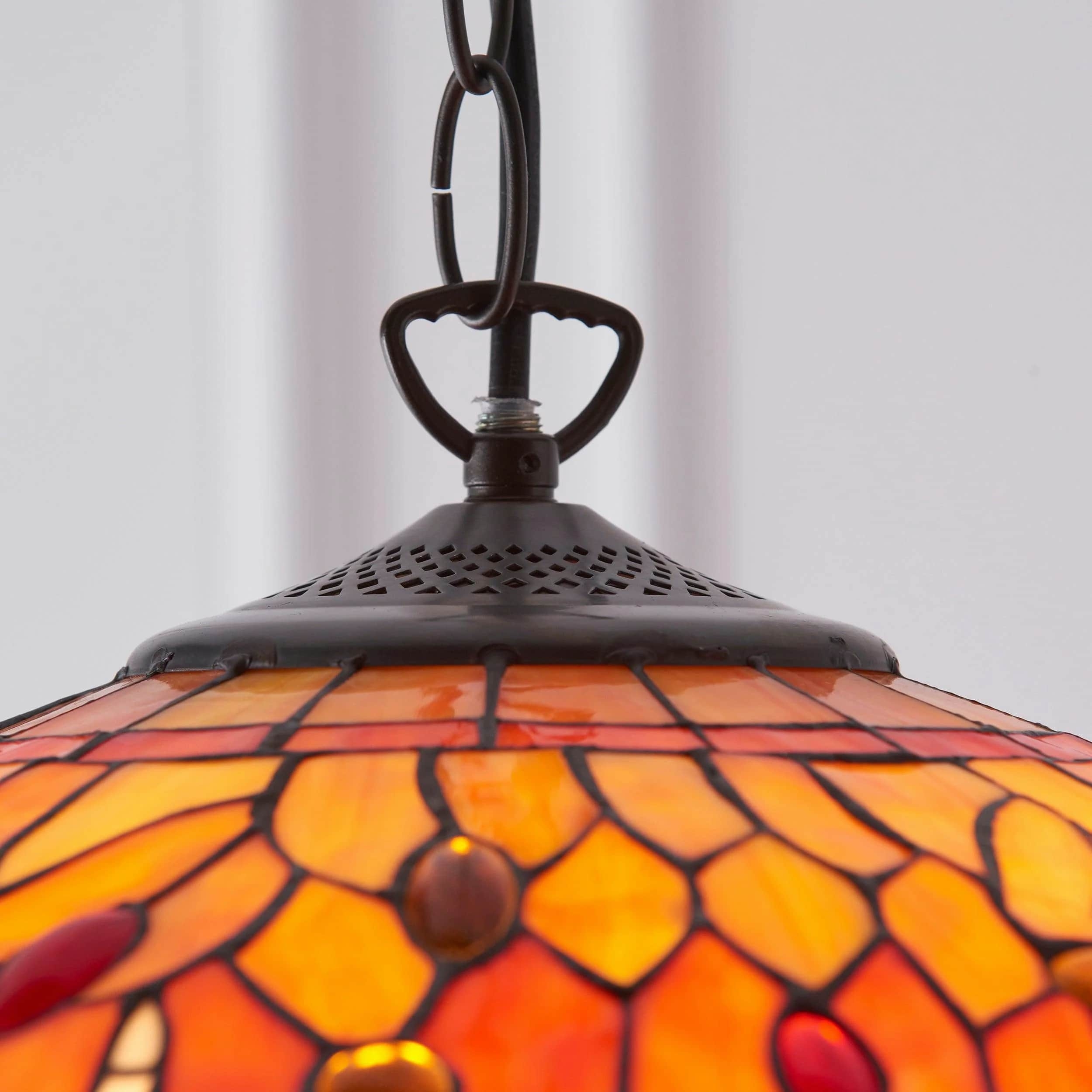 TF Dragonfly Tiffany Pendant Light - Art Nouveau Stained Glass Pendant for Living T849