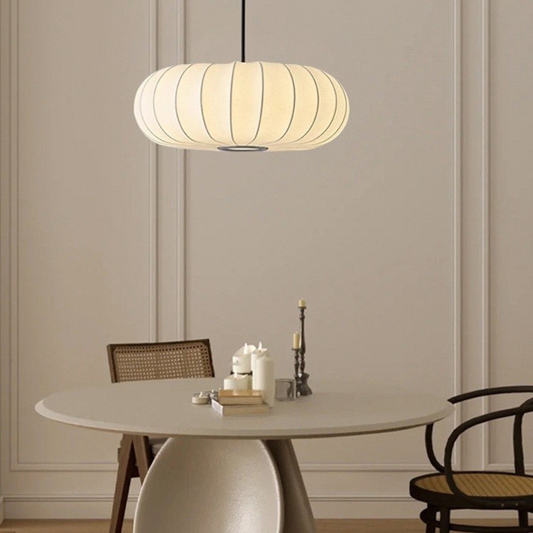 Simple Wabi-sabi White Lantern Fabric Pendant Lamp M06