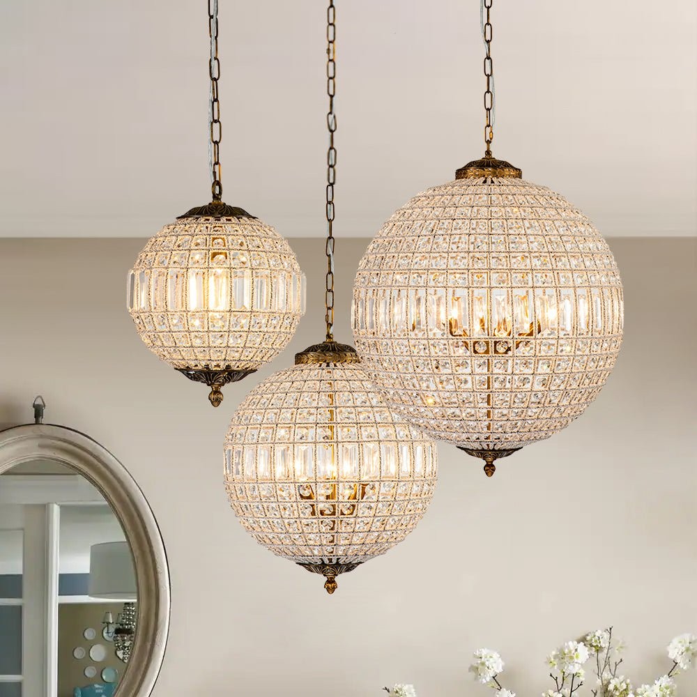 Vintage Luxe Brass Crystal Orb Chandelier G95