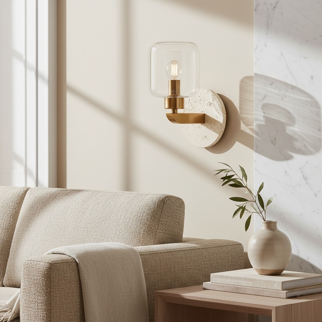 Korlisse Modern Marble Wall Light - Vintage Brass & Clear Glass Accent for Living Room and Hallway T950
