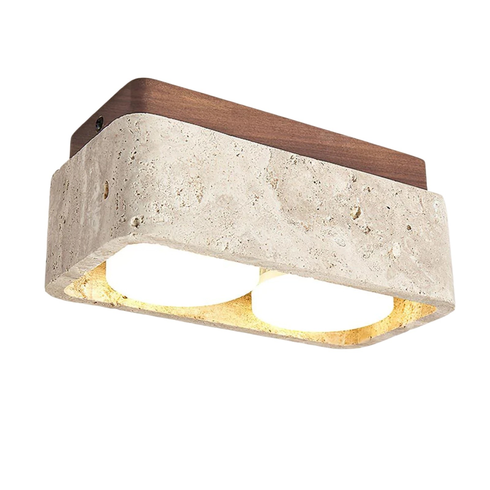 Natural Cube Design Travertine Ceiling Light With Wood Base S297