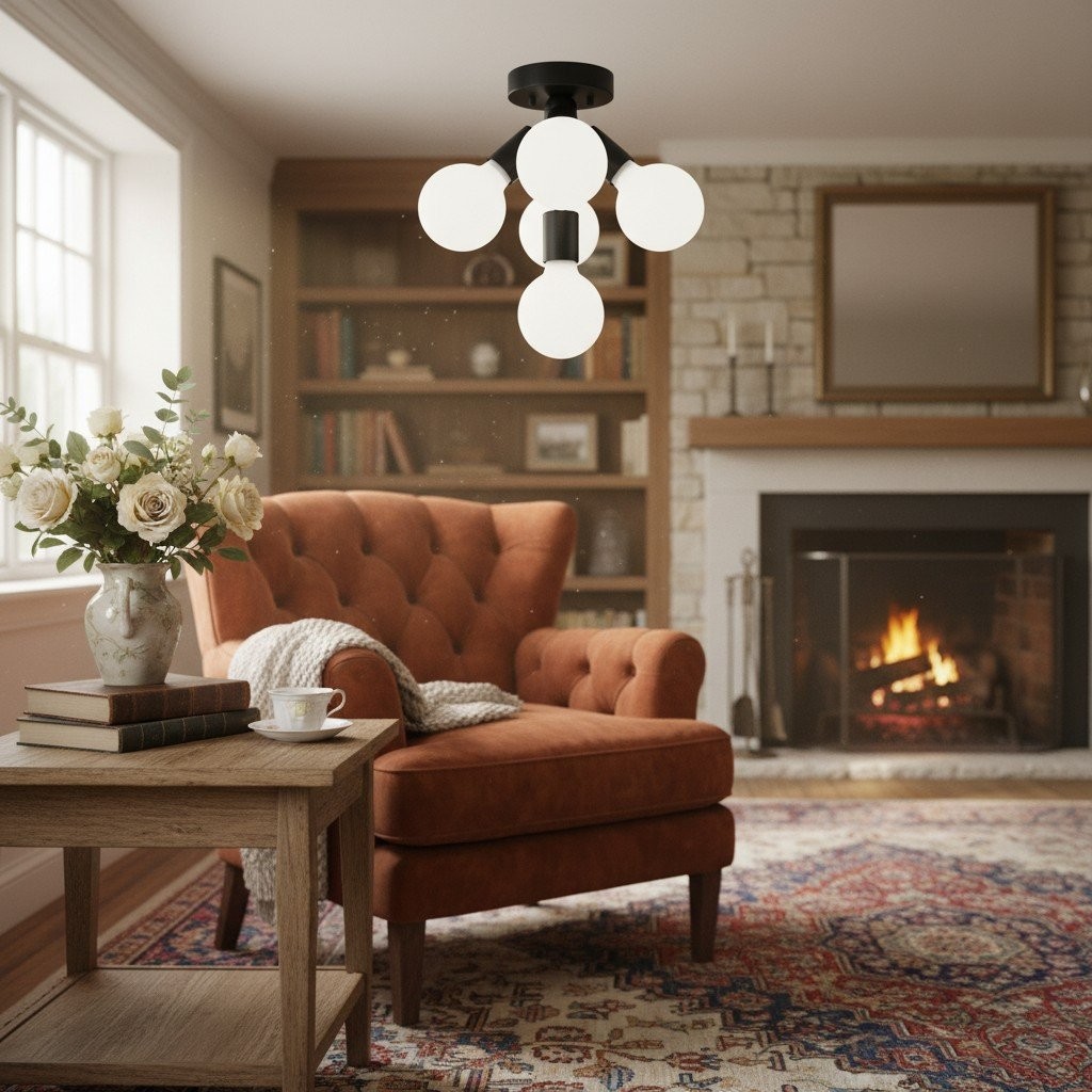 Glorica Glass Flush Mount Light - Globe Ceiling Fixture Modern T386