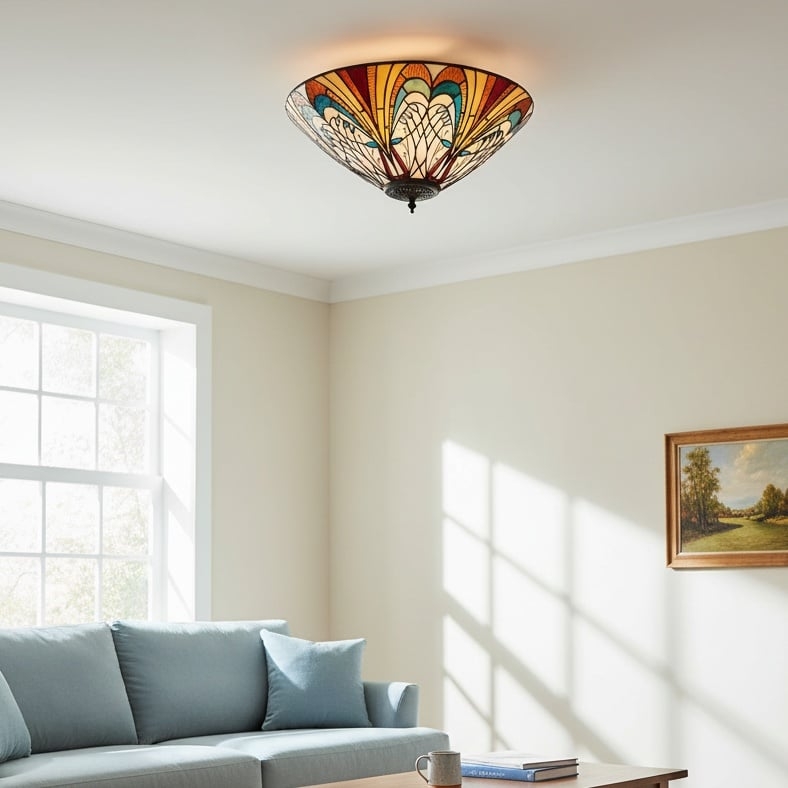 TF Hector Ceiling Light - Handcrafted Stained Glass Design Semi‑Flush or Pendant Fixture for Home T1018