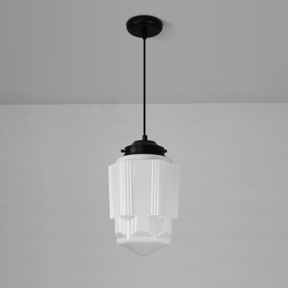 Vintage White Milk Glass Geometric Jar Pendant Light G96