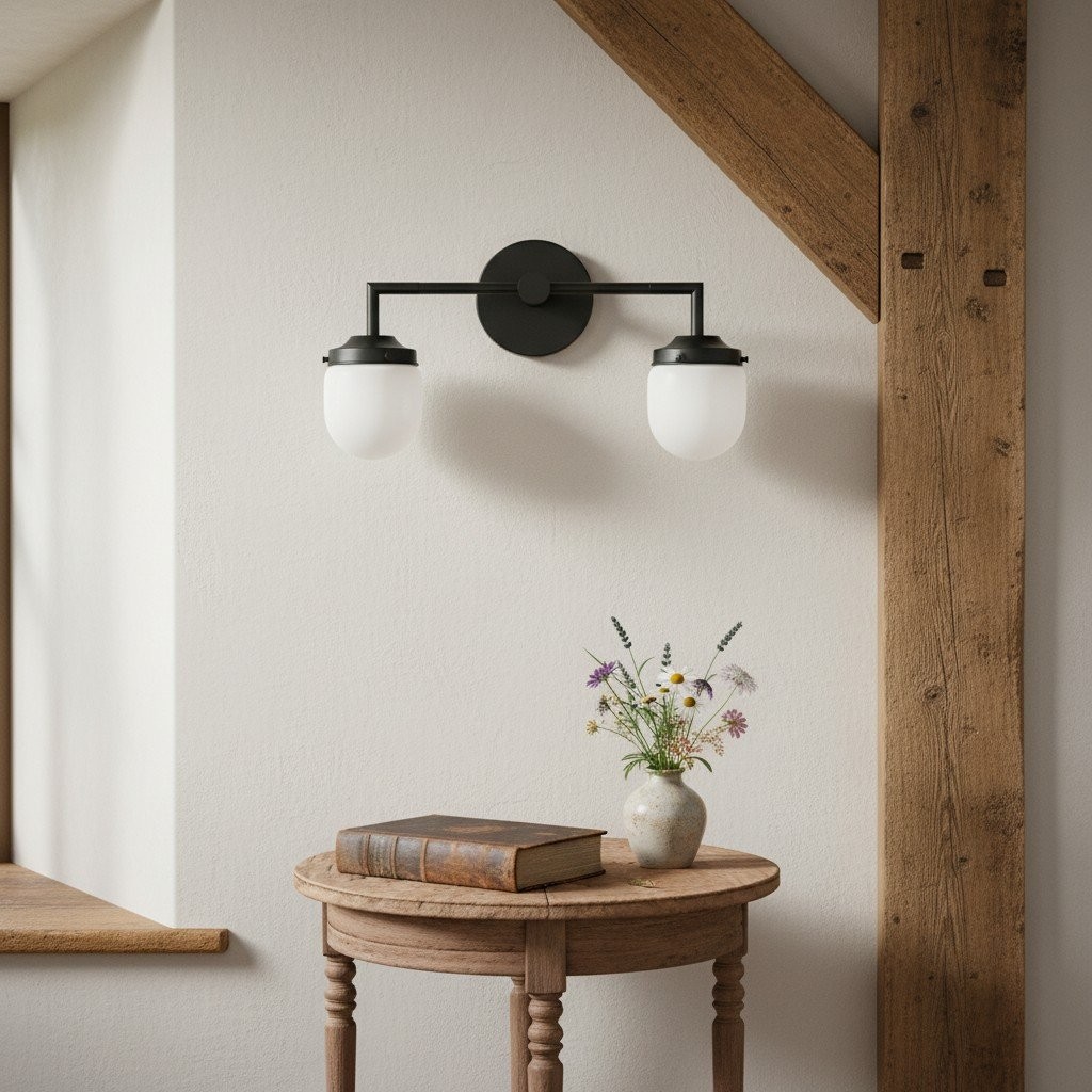Opalume Glass Double Vanity Light - Vintage Style Bathroom Double Wall Lighting T303