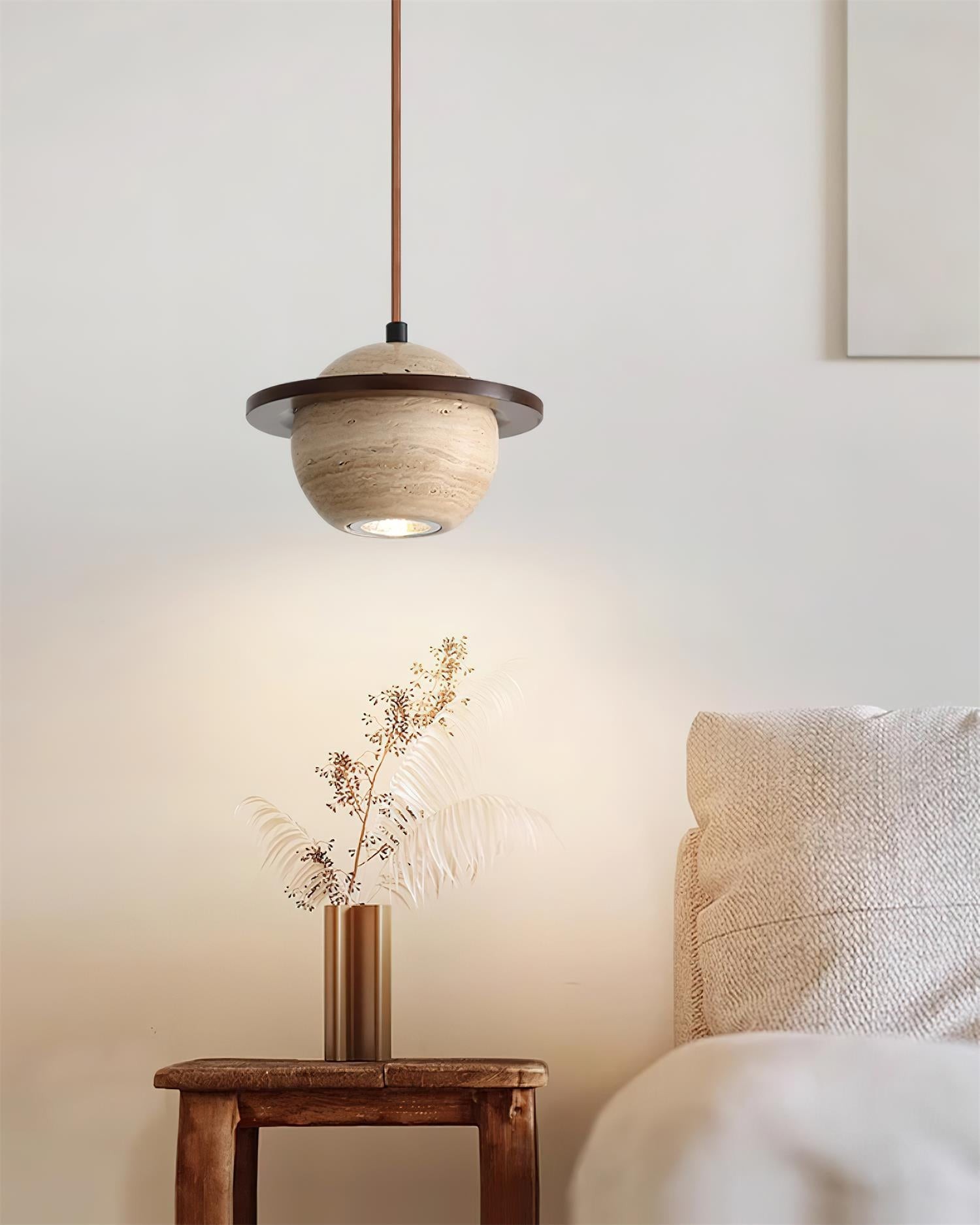 Travertine Sphere Pendant Light with Ring Detail - Kitchen Island Lighting M115