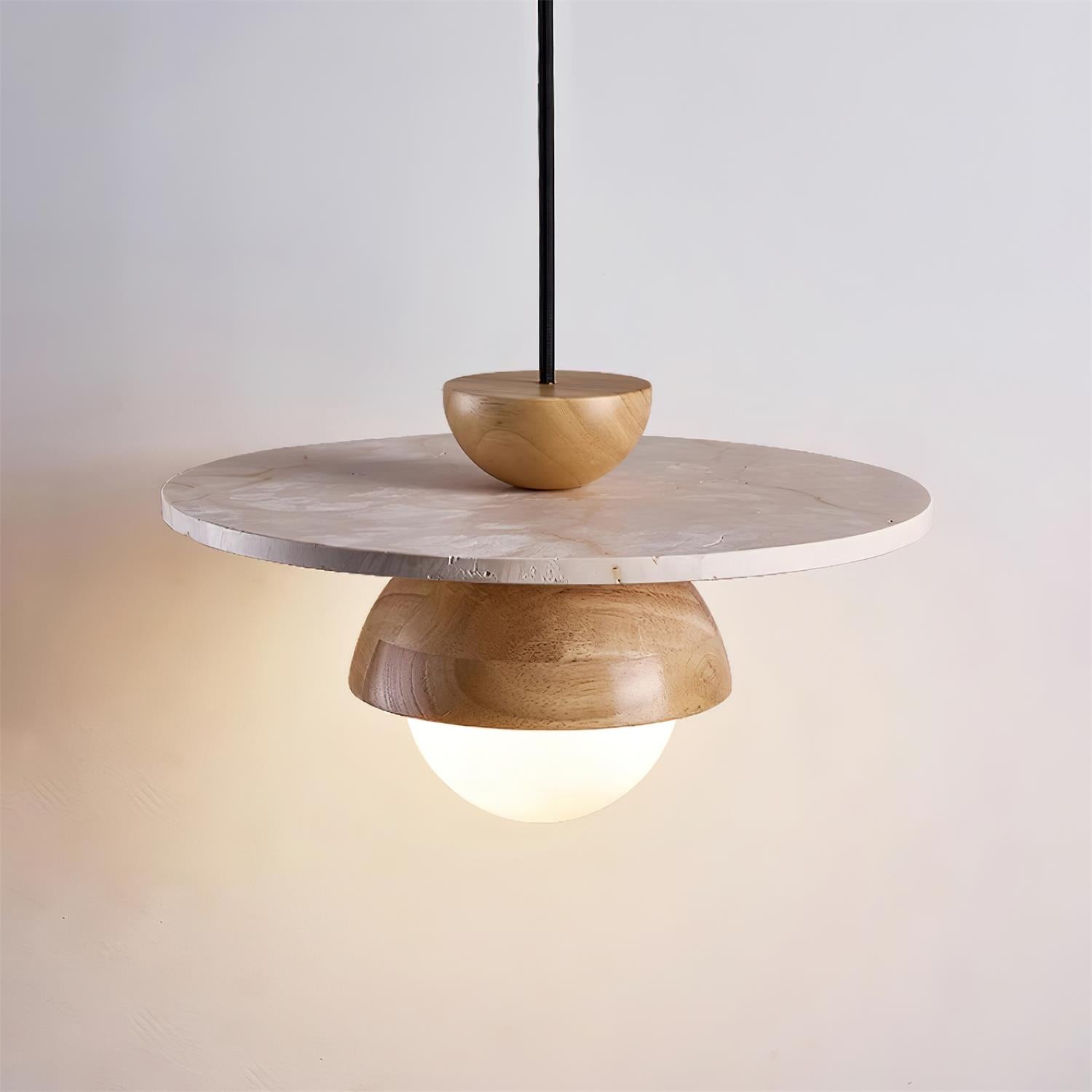 Travertine Disc Hemispherical Wooden Lampshade Chandelier P029
