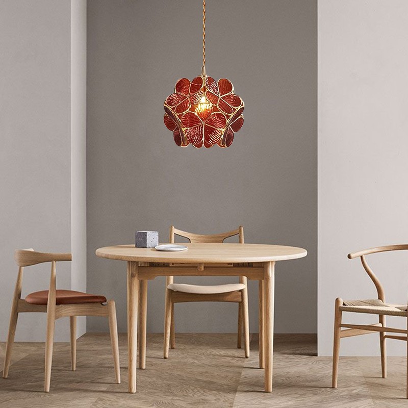 Nordic Brass Flower Petal Glass Pendant Light S10
