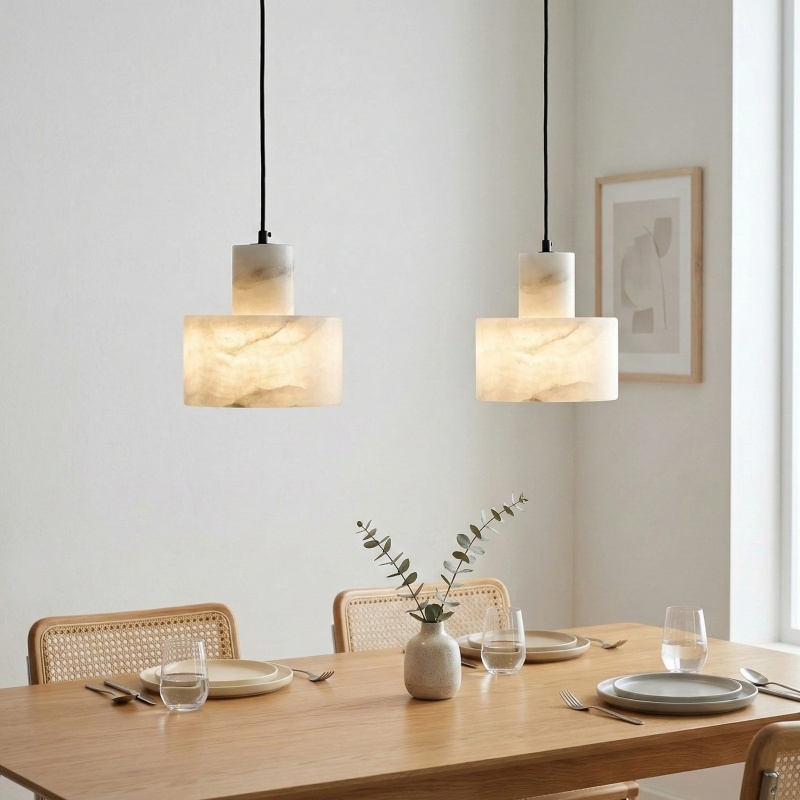 Cylorion Alabaster Pendant Lamp - Modern Minimalist Hanging Light for Dining Room T1158