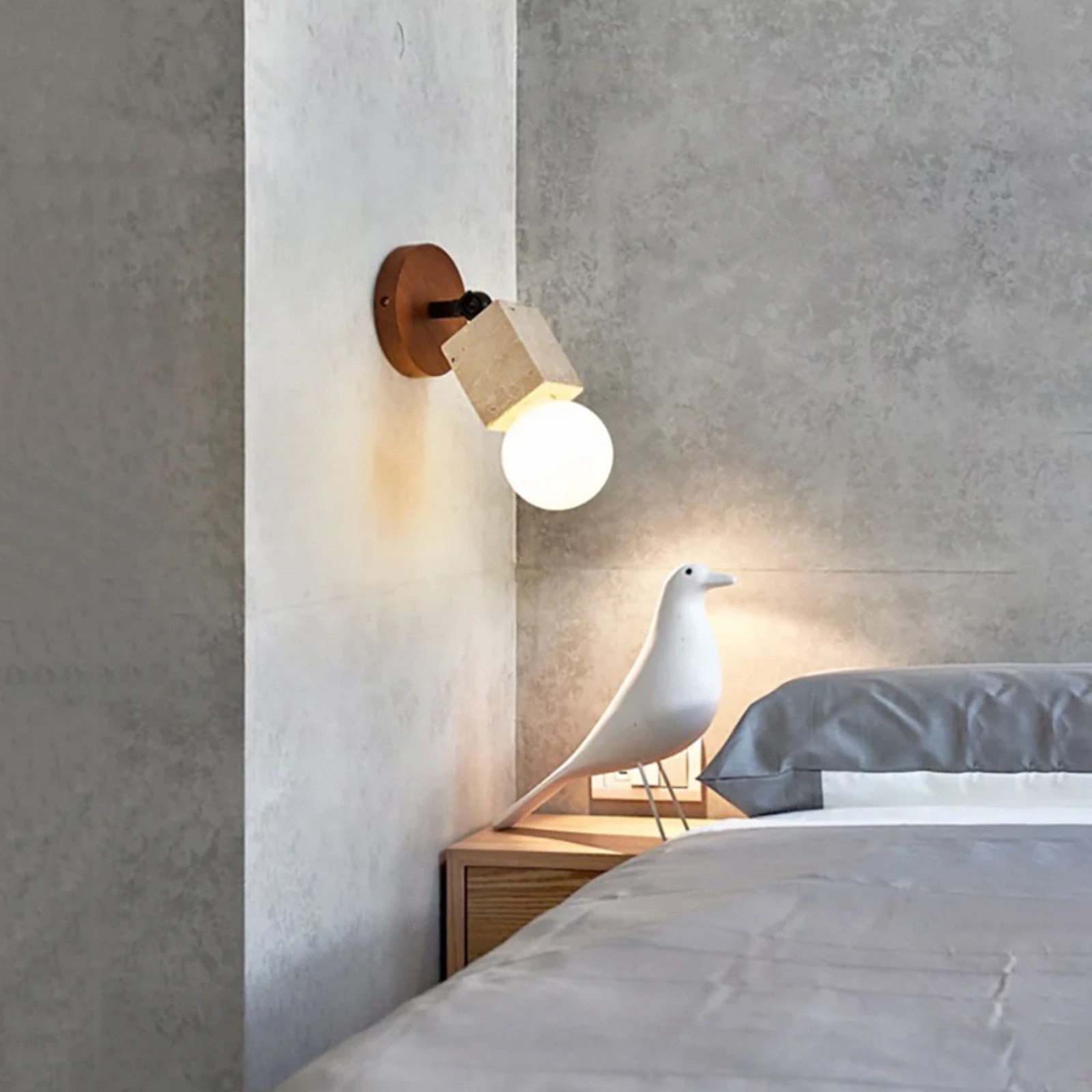 Geometric Travertine Cube With Glass Globe Wall Sconce S319