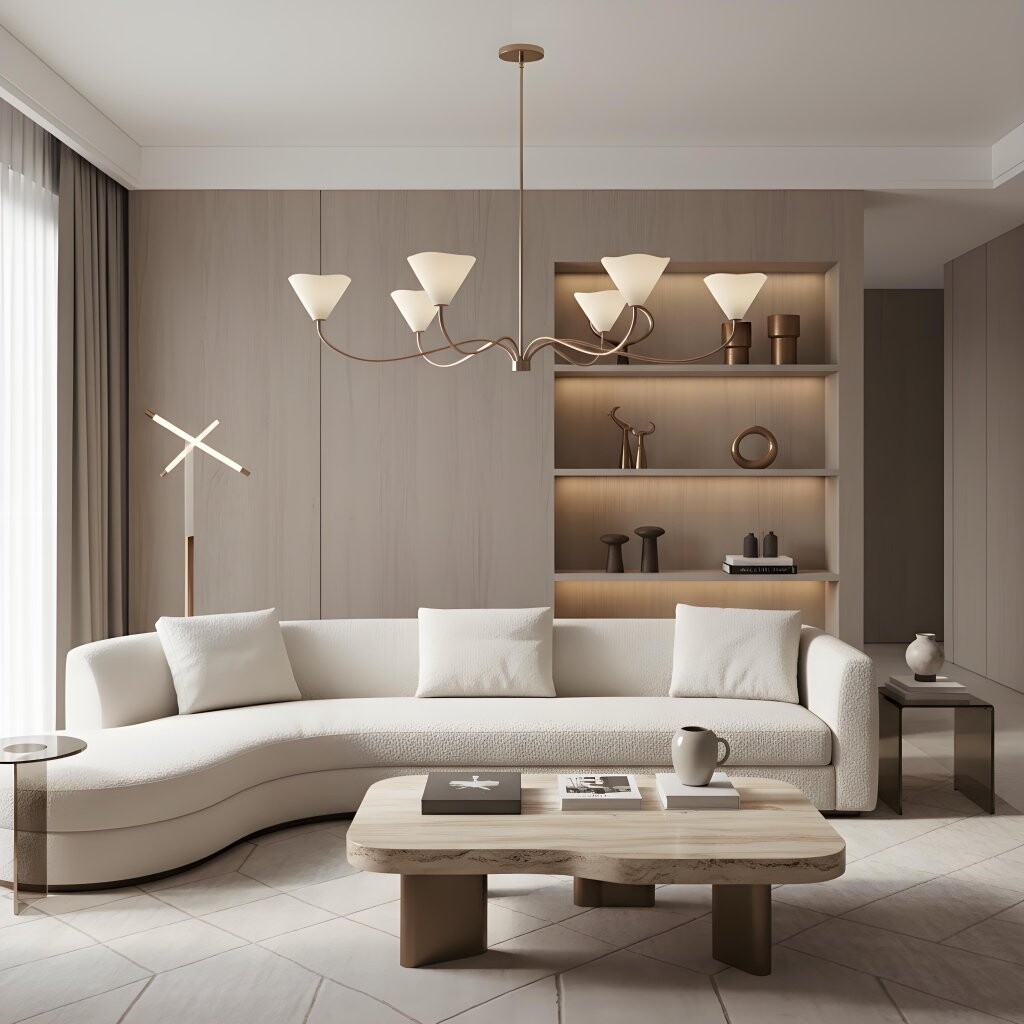 Kysara Linear Chandelier - Curved Lamp Arms and Fabric Shades are Suitable for Living Rooms or Dining Rooms T706