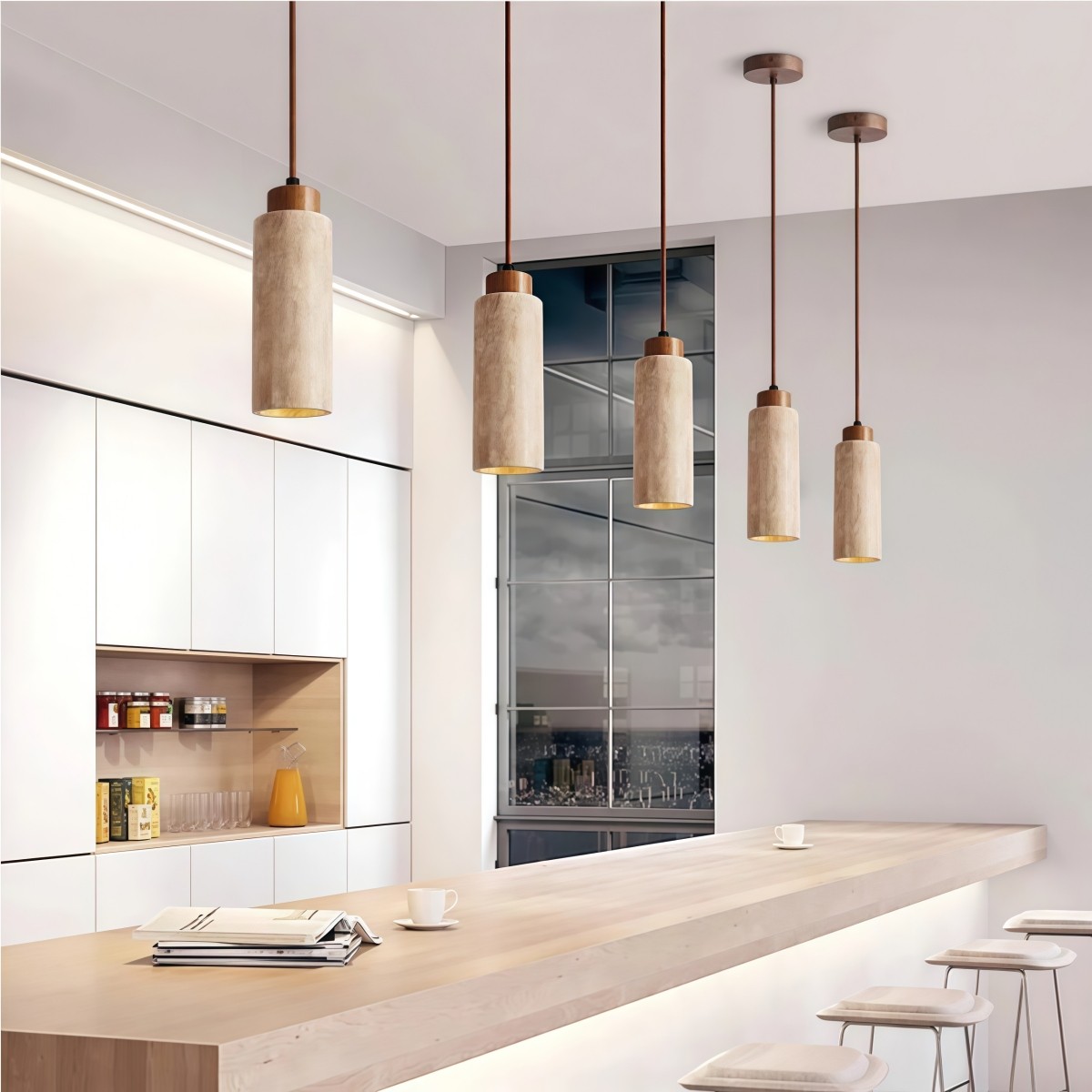 Minimalist Beige Travertine Cylinder Pendant Light S268