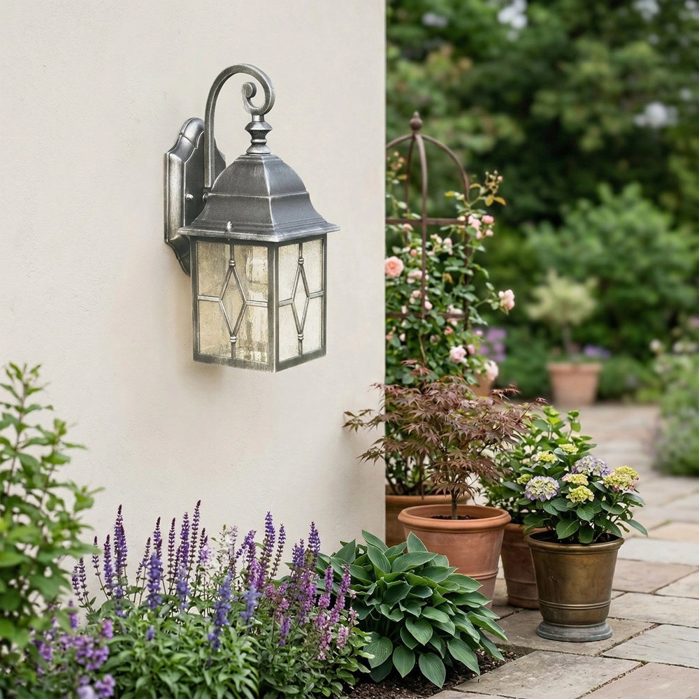 Frostine Traditional Outdoor Wall Light - Leaded Water Glass Lantern for Porch and Patio Lighting T973