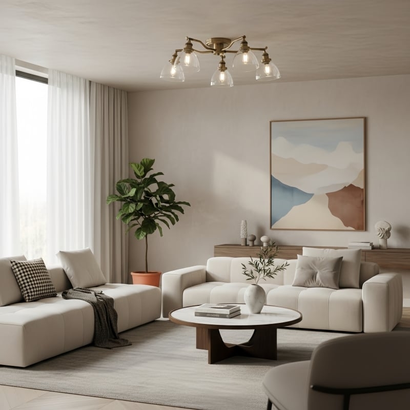 Novera Vintage-Inspired Semi-Flush Ceiling Fixture with Curved Arms for Living Spaces T1037