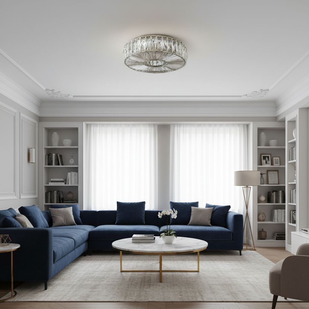 Glomar Glass Round Flush Ceiling Light - Modern Metal Glass Finish Living Areas T542
