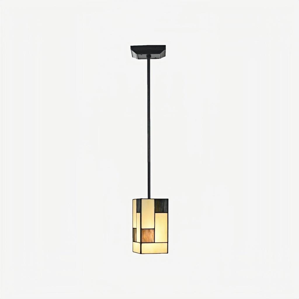 TF Manchester Art Deco Pendant Light - Geometric Stained-Glass Hanging Lamp for Living Room or Dining T884