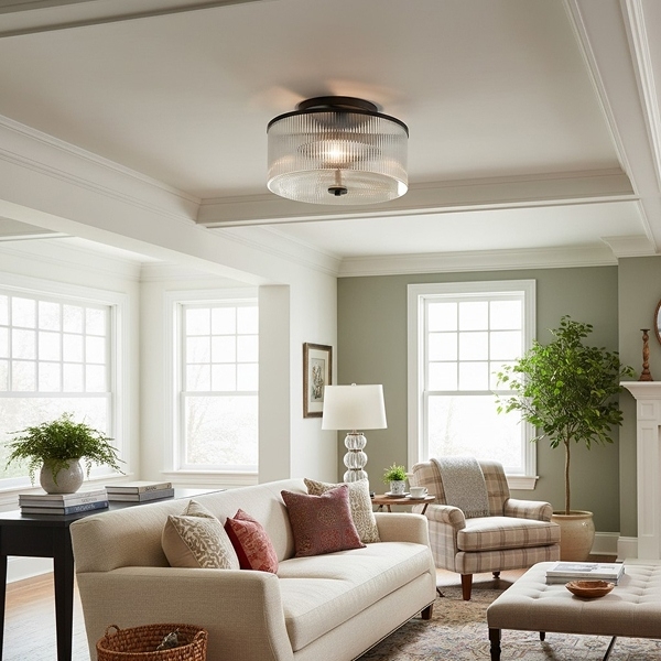 Rilona Clear Glass Drum Semi Flush Ceiling Light - Farmhouse Retro Styley U13