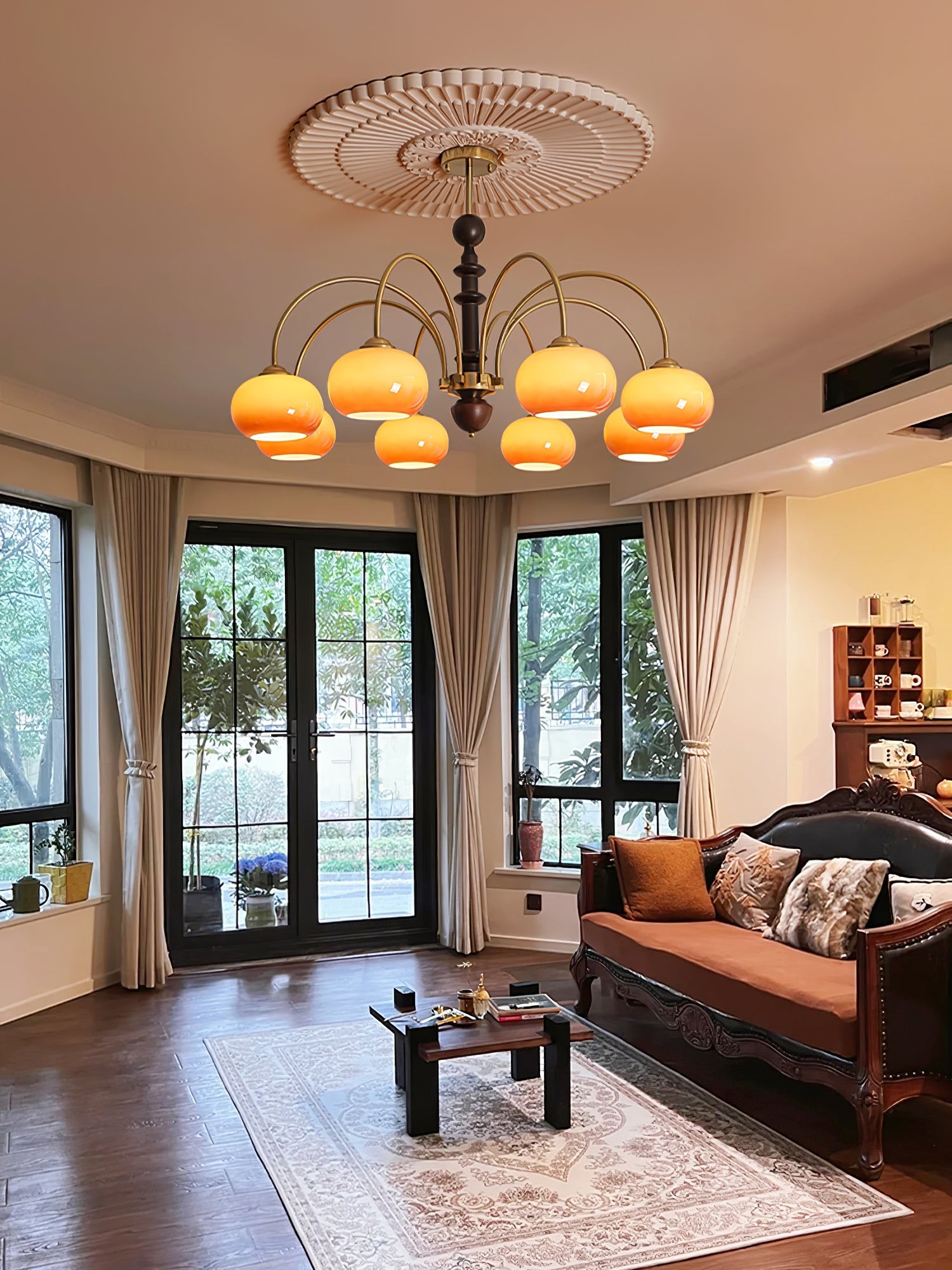 Vintage Bauhaus Persimmon Chandelier M422