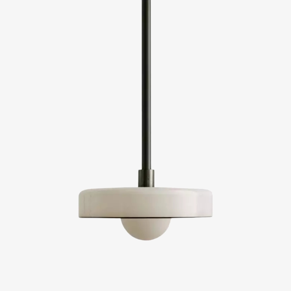 Kalo Modern Pendant Light - Sleek Metal Rod and Disc Orb Glass Design T1058