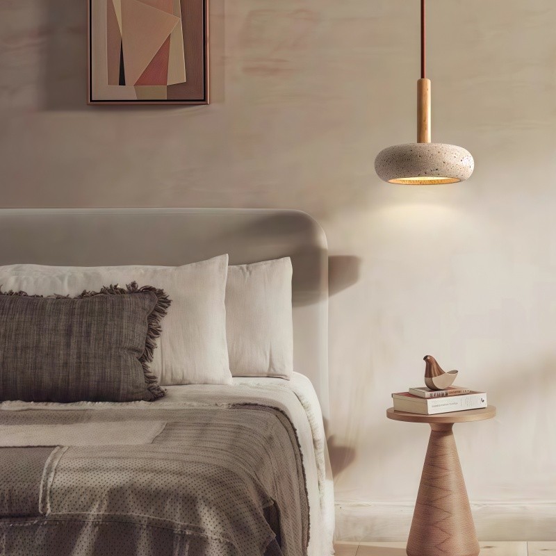 Traditional Japanese Round Wood Travertine Pendant Light G68
