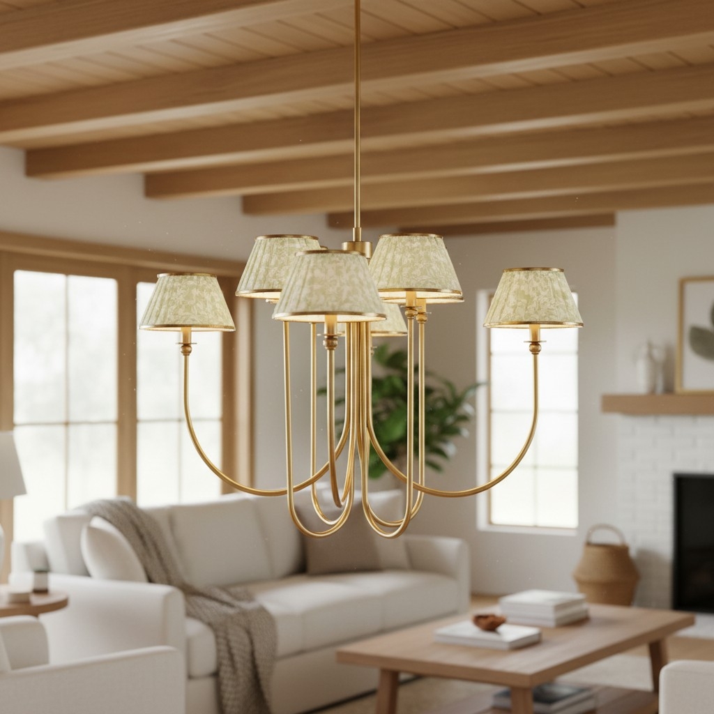 Ruchee Chandelier - Layered Fabric Shade Brass Ceiling Light for Dining or Living Spaces T710