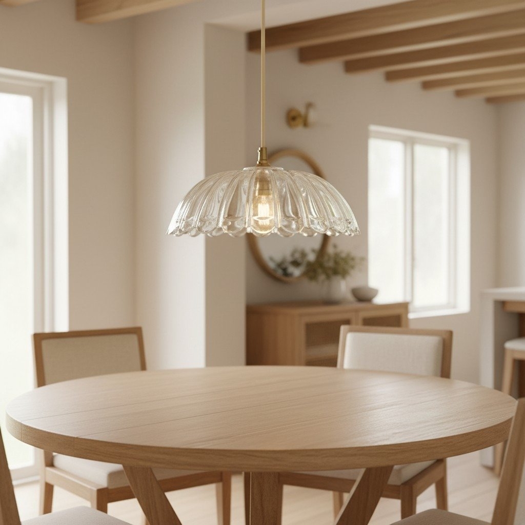 Floriaxis Floral Glass Pendant Light - Floral Glass Shade with Braided Cable for Kitchen or Dining T960