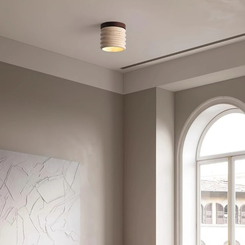 Medieval Wabi-Sabi Travertine Light – Cylinder Ceiling Lamp S293