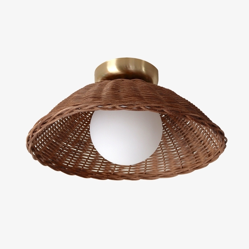 Welanery Rustic Woven Bamboo Light - Glass Wall or Ceiling Lamp for Living Room and Hallway T1212