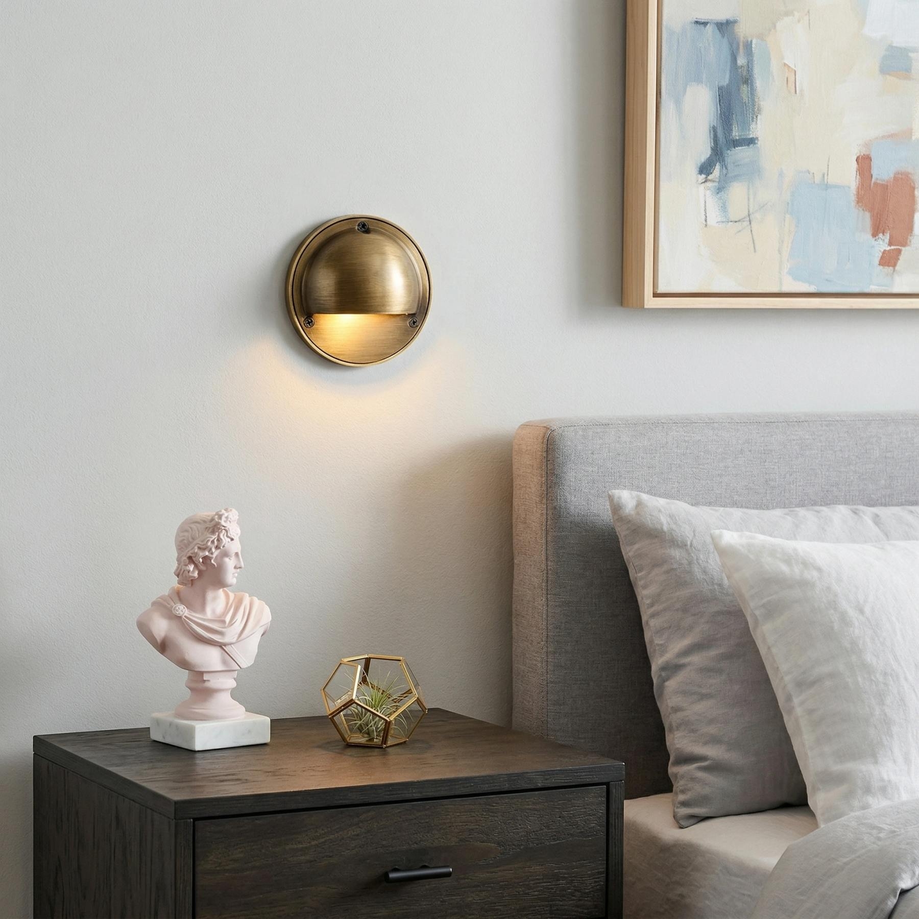 Ardelume Industrial Brass Wall Lamp - Weathered Metal Minimalist Indoor Sconce for Bedroom or Entryway T1207