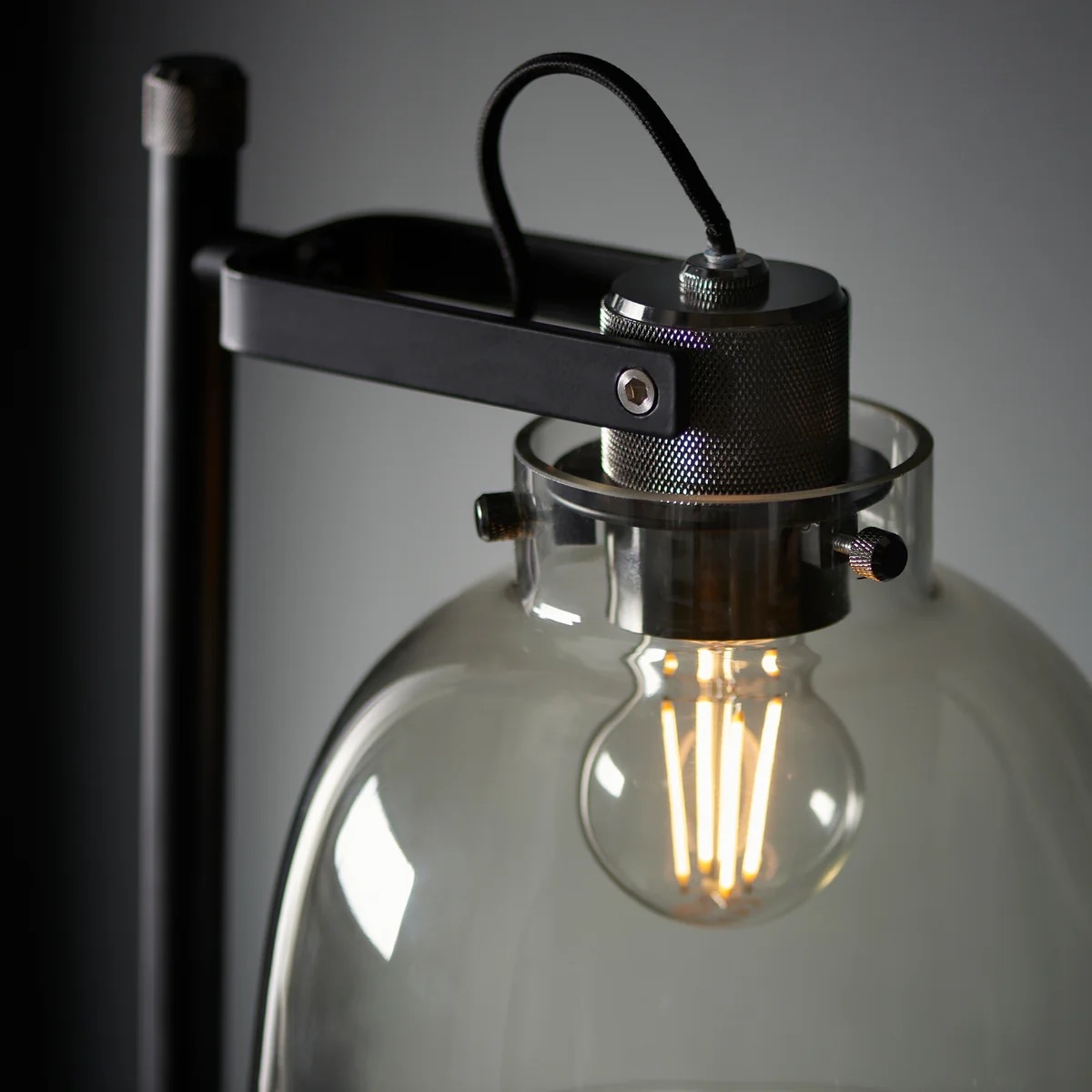 Readium Industrial Floor Lamp - Adjustable Glass Head Metal Base for Living Room and Bedroom T869