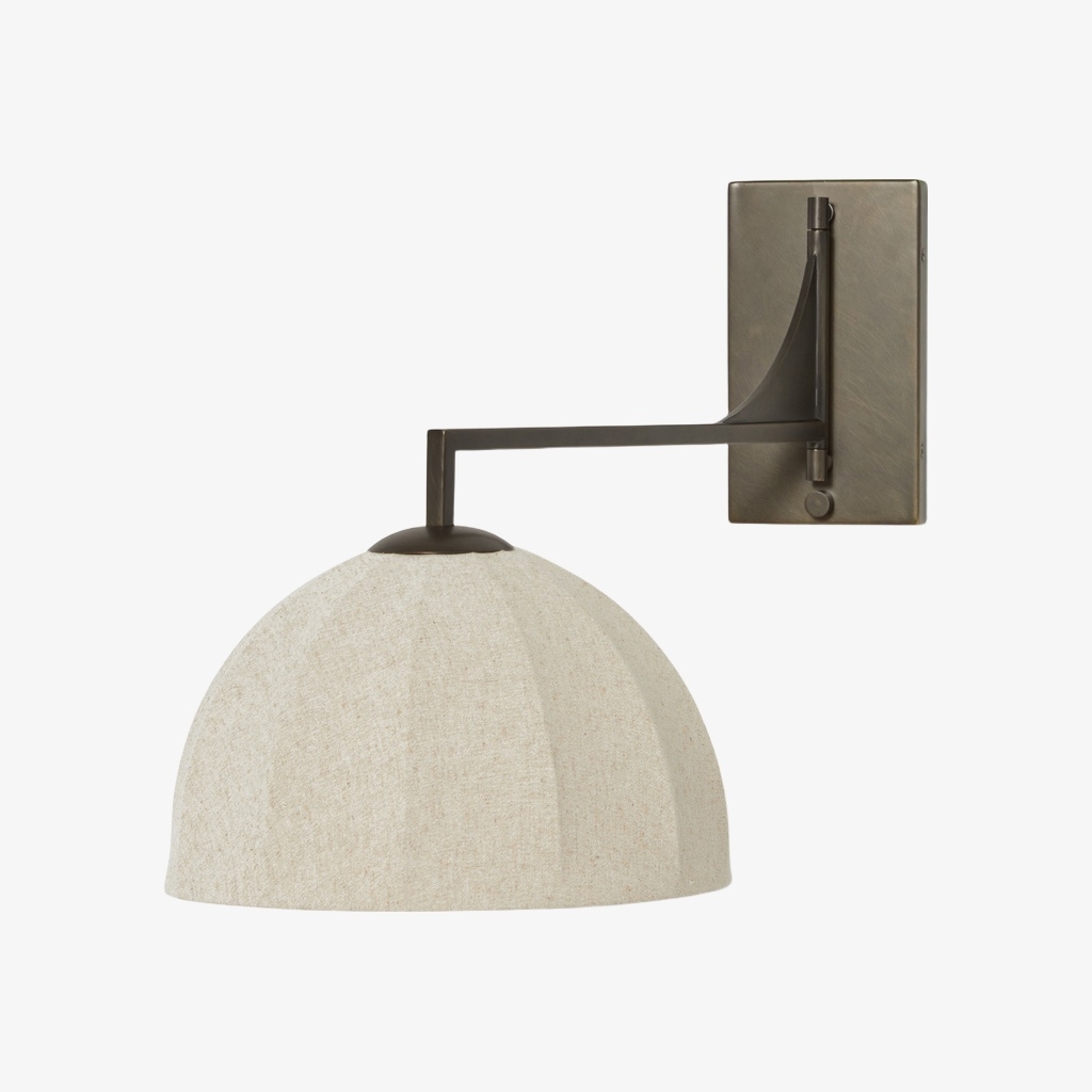 Lumarys Swing-Arm Sconce - Sculptural Linen Shade Wall Lamp in Organic Style for Living or Bedroom T695
