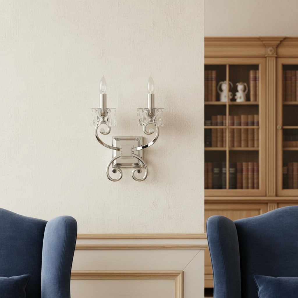 Talonis Crystal Accent Wall Light - Curved Chrome Arm Design for Living and Hallway Spaces T984