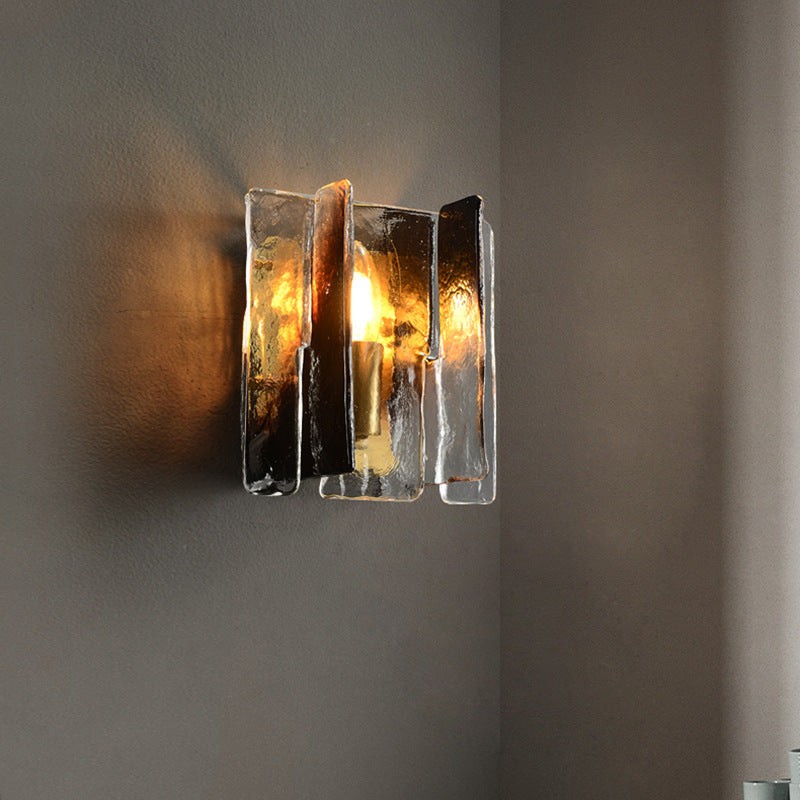 Modern Luxury Rectangle Copper Glass 1-Light Wall Sconce Lamp For Living Room T172