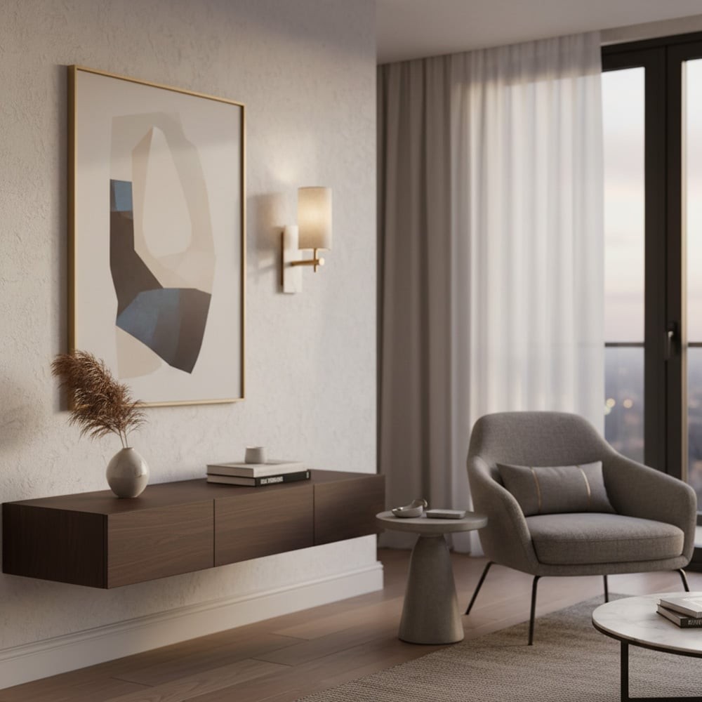 Linemora Timeless Marble Wall Lamp - Natural Linen Shade for Hallway T465