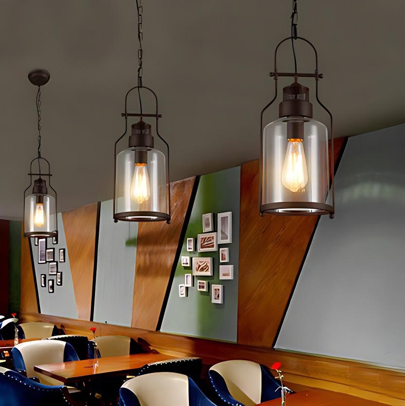 Industrial Vintage Iron Glass Jar 1-Light Pendant Light G30