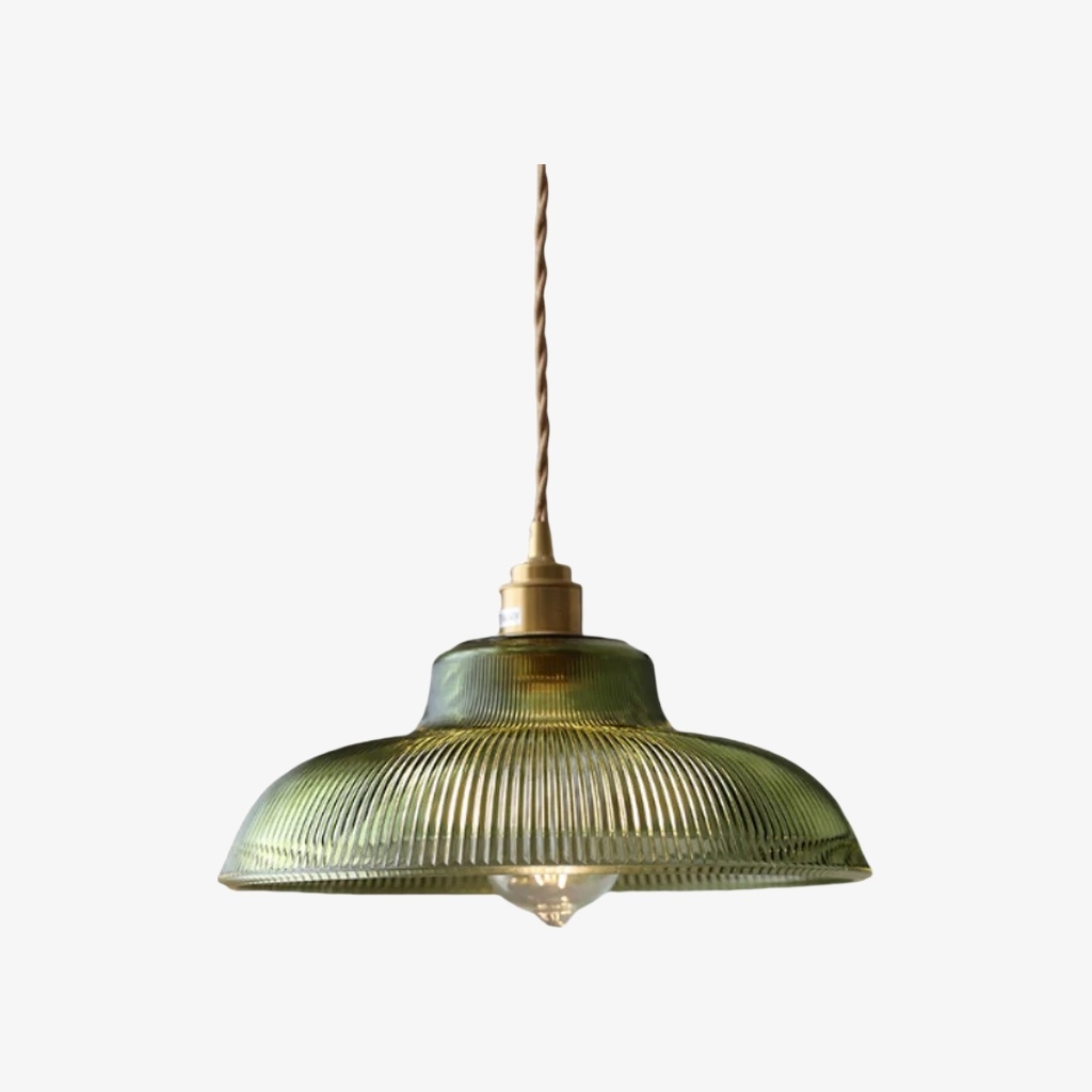Ribilux Ribbed Pendant Light - Vintage Glass and Metal for Kitchen and Dining Room T1120