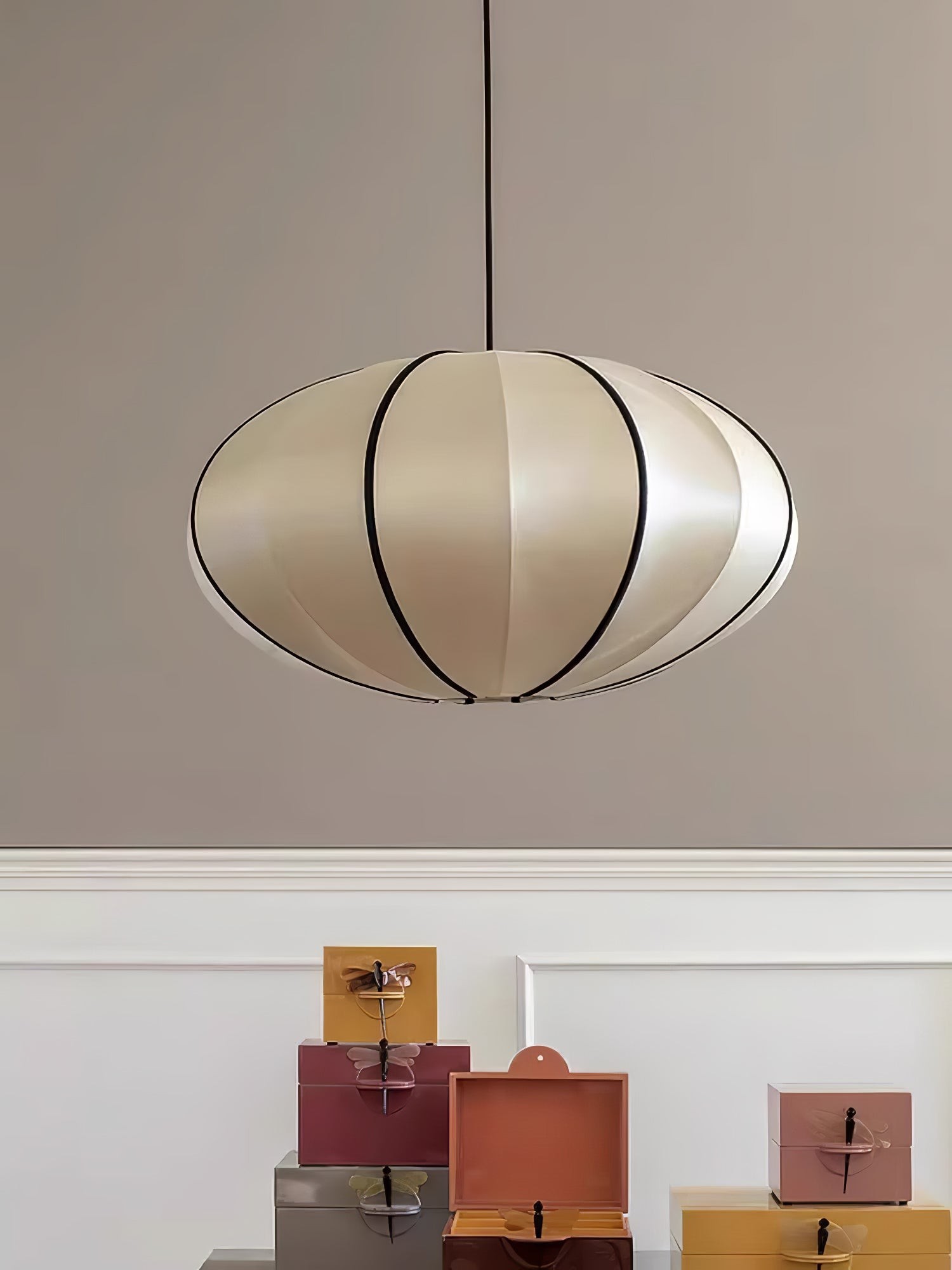 Vintage Silk Lantern Pendant Lamp M473