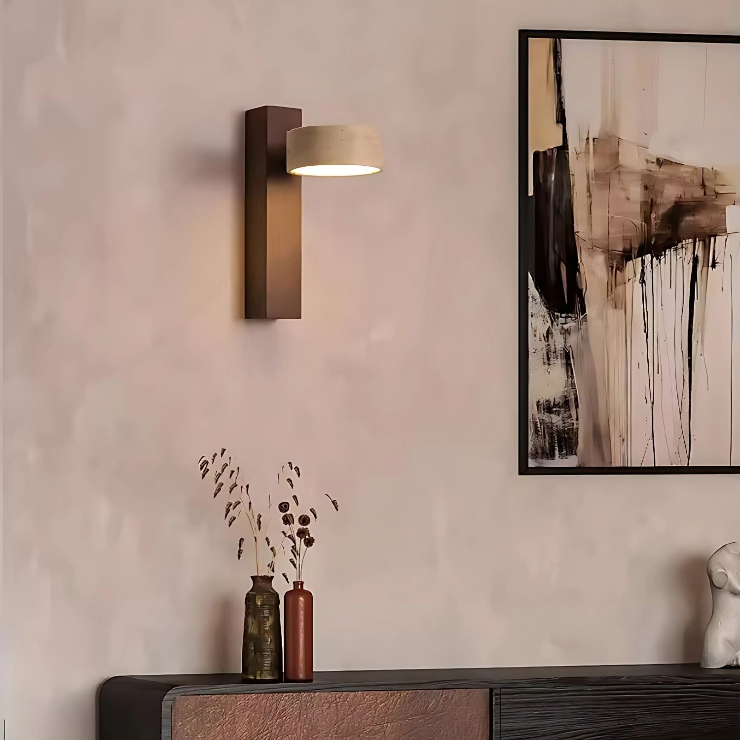 Travertine Cylinder Shade Lamp - Vintage Wall Sconce for Hallway M13
