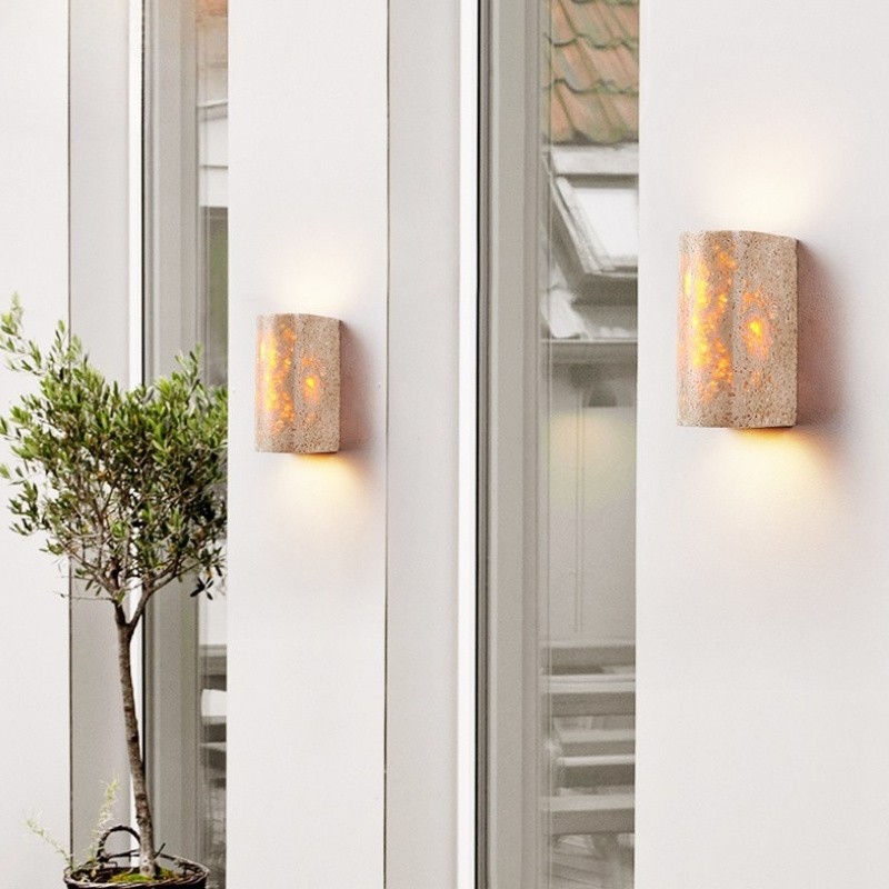Half-Cylinder Travertine Wall Lamp – Modern Wabi-Sabi LED Light S304