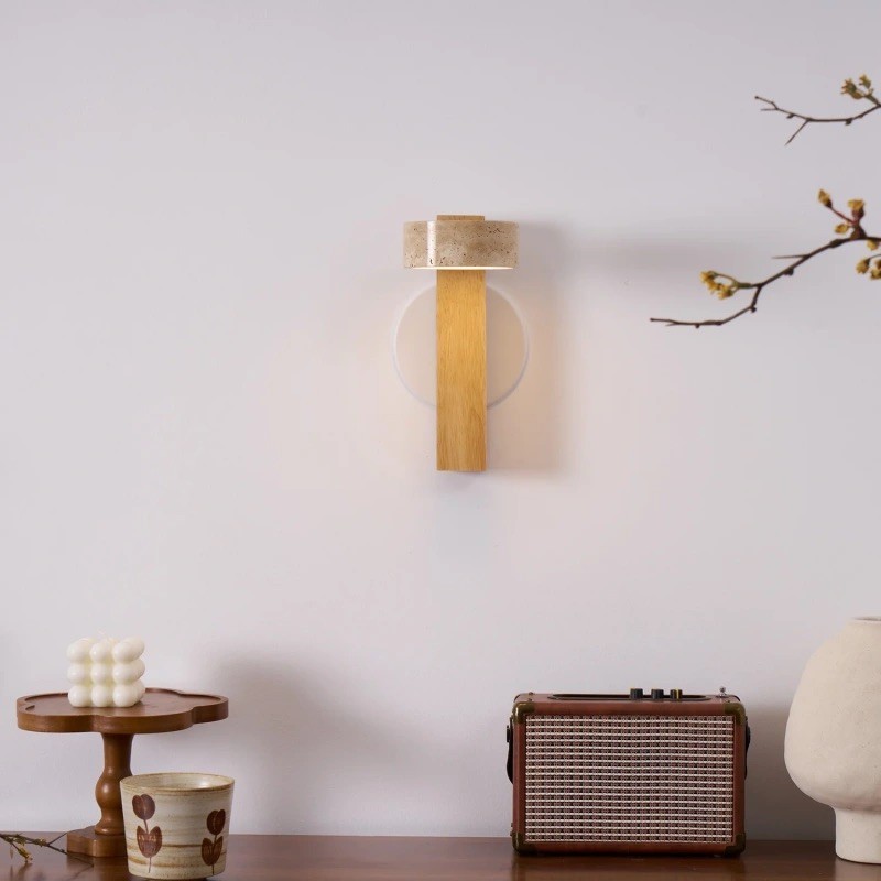 Vintage Rotatable Wall Lamp - Travertine Base & Wooden Stand S312