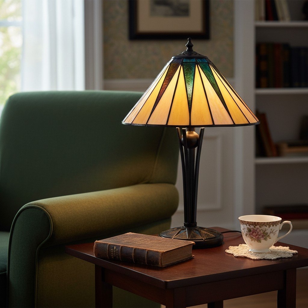 TF Dark Star Tiffany Style Geometric Shade Table Lamp for Bedroom and Accent Lighting T975