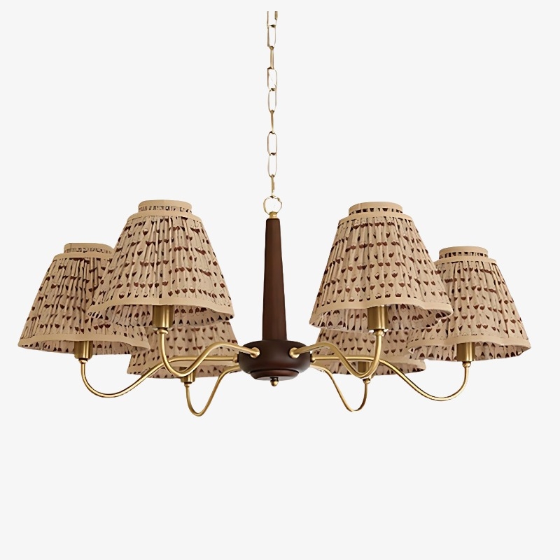 Solmire Rustic Chandelier - Wooden Mental Frame with Fabric Shades for Living Room T2208