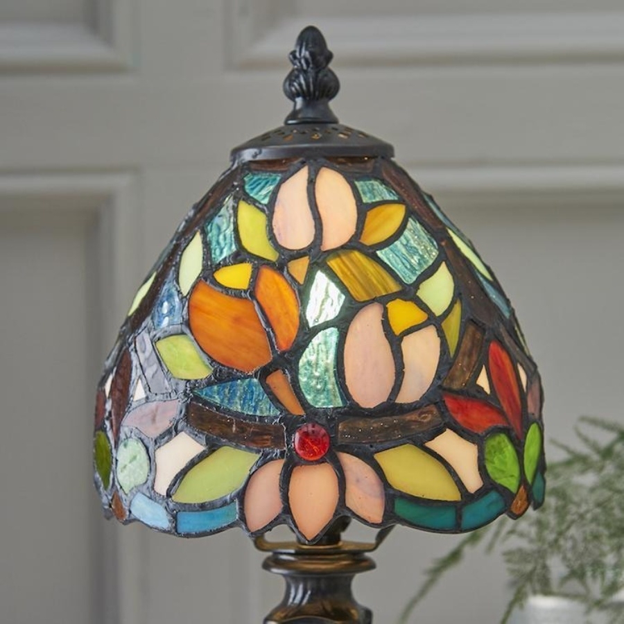 Calyra Vintage Floral Stained Glass Table Lamp - Art Deco Tiffany Style Accent Light for Bedside and Living Room T892