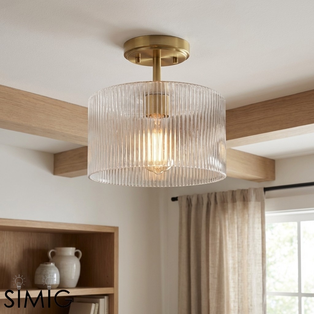 Rivora Ribbed Glass Shade Modern Farmhouse - Semi Flush Ceiling for Hallway U09