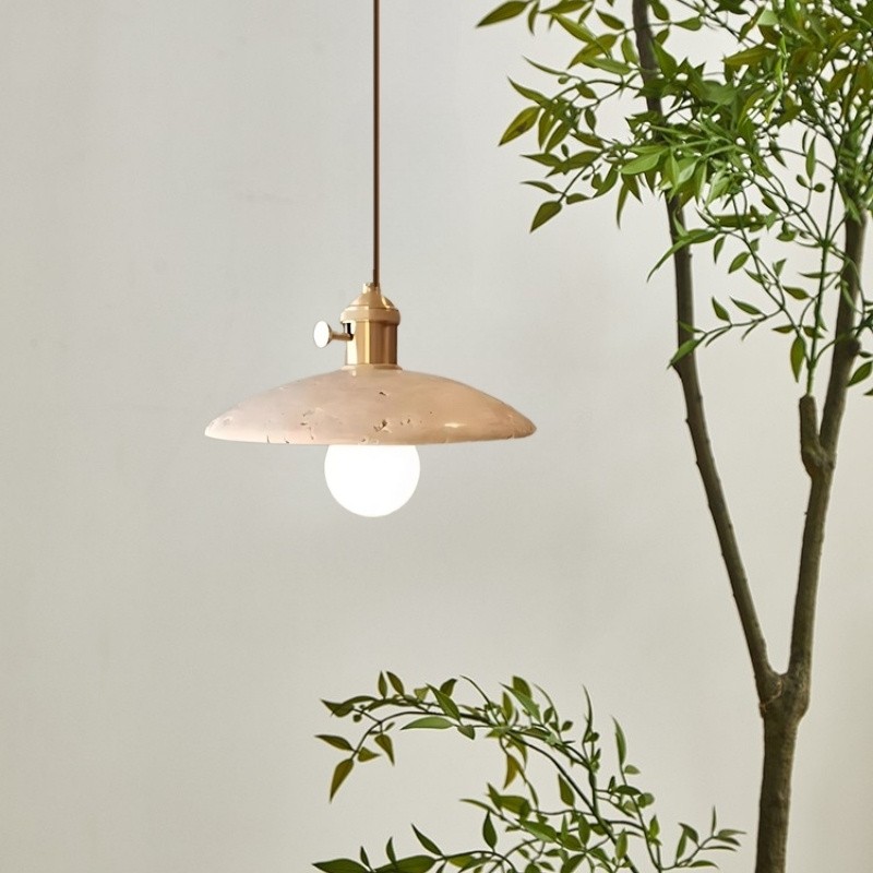 Modern Travertine Pendant Lamp – Antique Copper Fixture S279