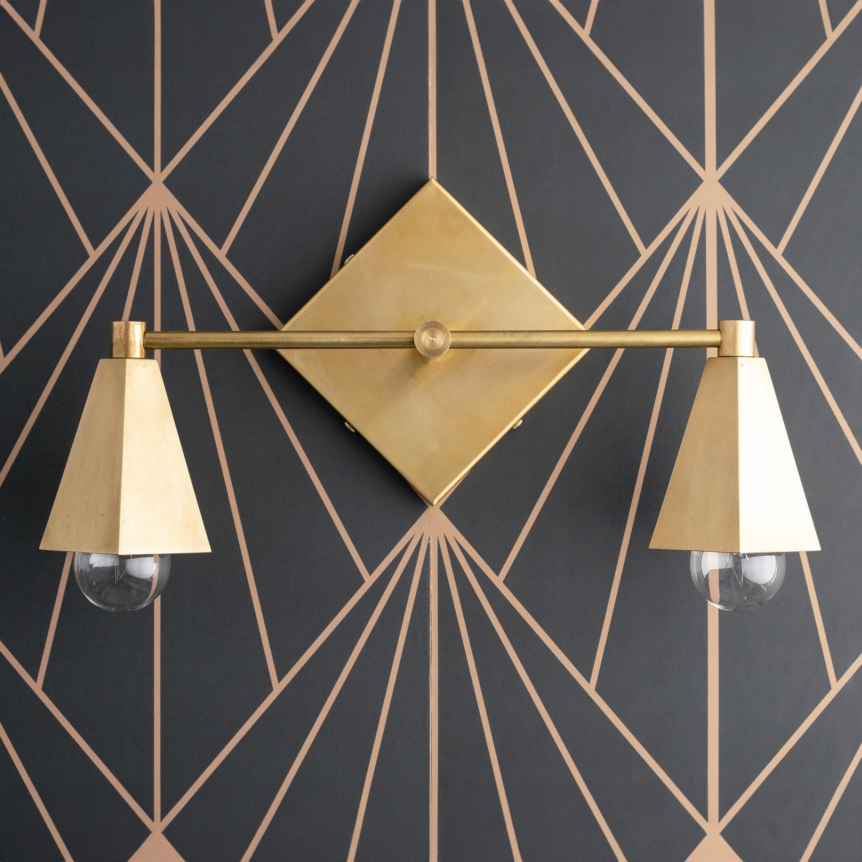 Ornato Luxe Geometric Vanity Light - Solid Brass Art Deco Bathroom Lighting T348
